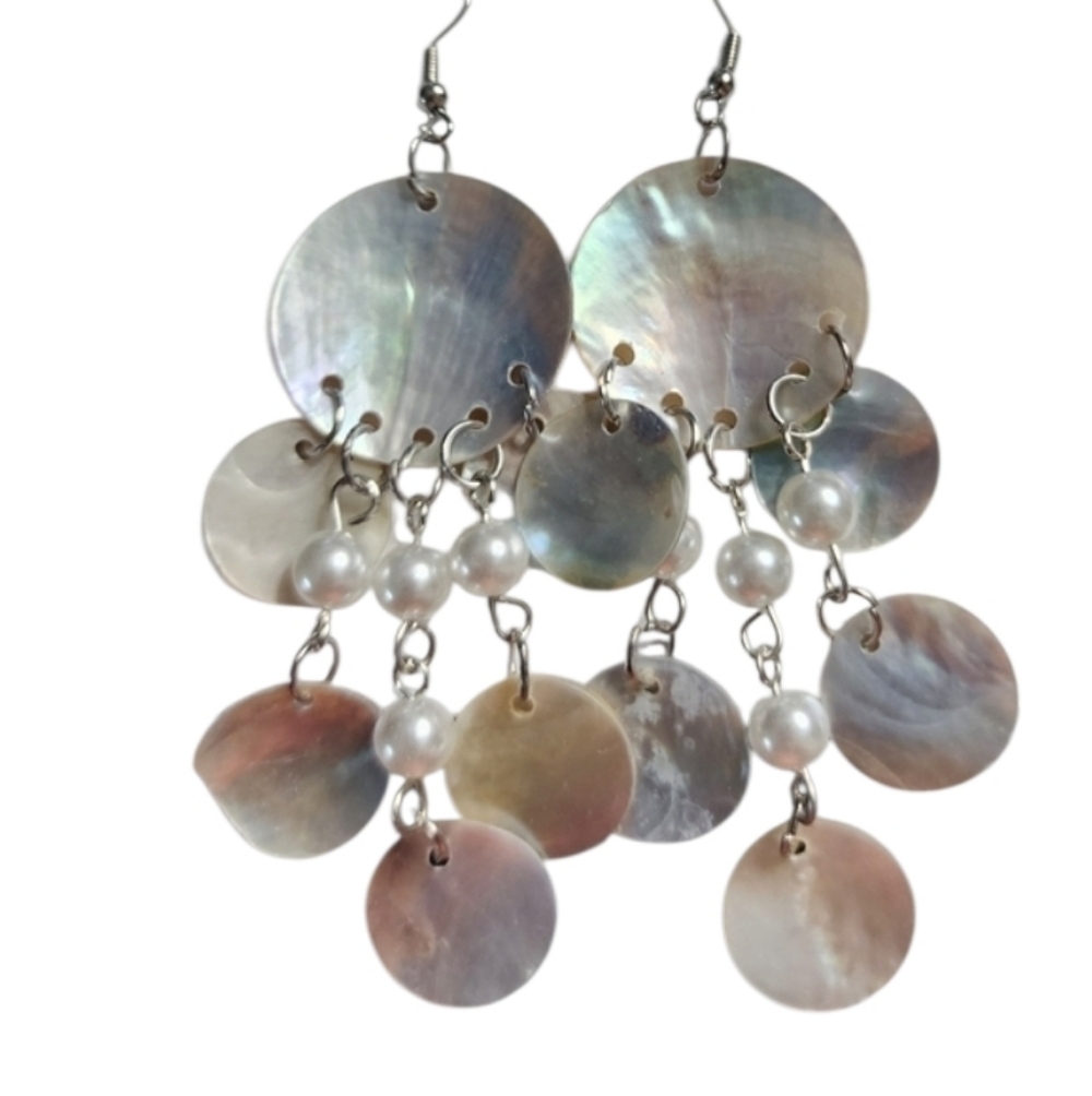 Mother of Pearl and Faux Pearl Dangle Earrings